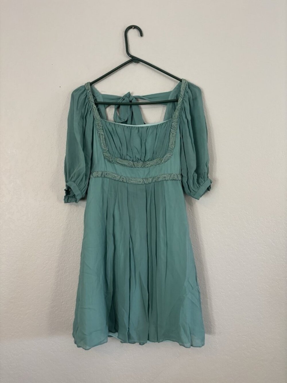 Tsumori Chisato Teal Green Dress Babydoll Lolita Ethereal Embroidered Art Deco S